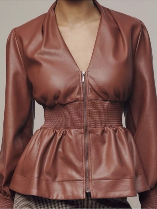 Anthropologie Tops - Anthropologie Maeve The Tommie Vegan Leather Zip Front Shirt Plum Wine Sz Small